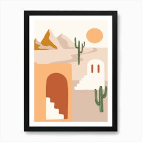 Cactus In The Desert. Morocco - boho travel pastel vector minimalist poster Art Print