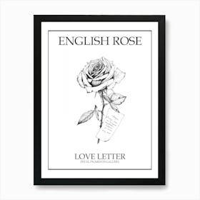 English Rose Love Letter Line Drawing 4 Poster Art Print