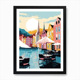 Bergen, Norway, Flat Pastels Tones Illustration 3 Art Print