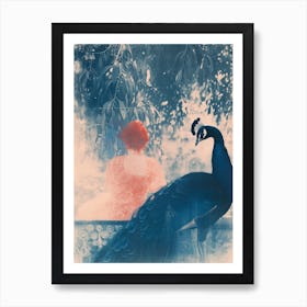 Peacock & Red Haired Lady In Royal Clothing Art Print