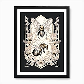 Worker Bees Black William Morris Style Art Print