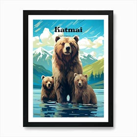 Katmai National Park Alaska Nature Travel Illustration Art Print