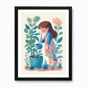 The girl and flower garden Art Print