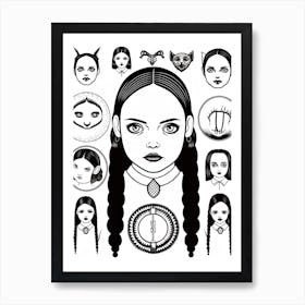 Portrait Of Wednesday Addams World Line Art 5 Fan Art Art Print