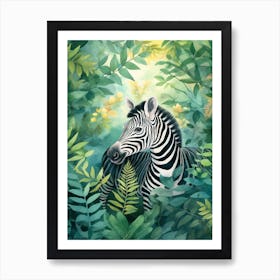 Zebra In The Jungle Watercolour 1 Art Print