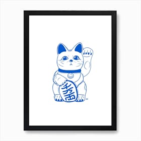Blue Lucky Cat Art Print