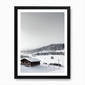 Kronplatz, Italy Black And White Skiing Poster Art Print