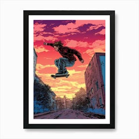 Skateboarding In Berlin, Germany Comic Style 4 Art Print