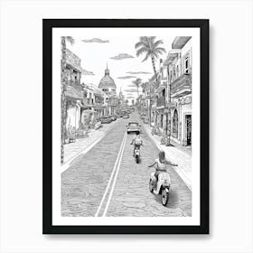 View Of Bali, Indonesia Line Art Black And White 3 Art Print