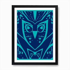 Abstract Owl Two Tone Dark Blue 1 Art Print