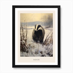 Vintage Winter Animal Painting Poster Badger 2 Art Print