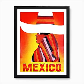 Mexico, Woman in a Poncho and Big Sombrero Art Print
