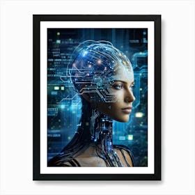 Abstract Painting Of A Cybernetic Human Head Integrating Seamlessly With A Futuristic Security Conce (1) 2 Art Print