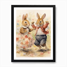 Bunny Dancing Rabbit Prints Watercolour 4 Art Print