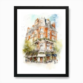 Kensington London Neighborhood, Watercolour 1 Art Print