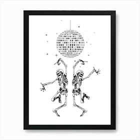 Disco Dancing Halloween Skeletons Art Print