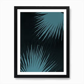 Teal black palm leaves 1 Art Print