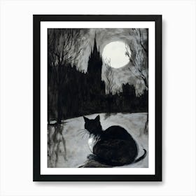 Dark Gothic Cat In The Moonlight Art Print