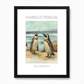 Humboldt Penguin Boulders Beach Simons Town Watercolour Painting 1 Poster Art Print