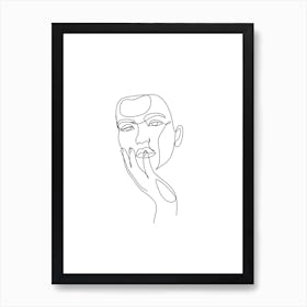 Palm on Chin Simple Outline Line Art Wall Print Art Print