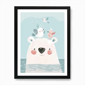 Polar Bear With Birds Art Print