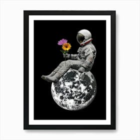 Astronaut With Flowers On The Moon Art Print