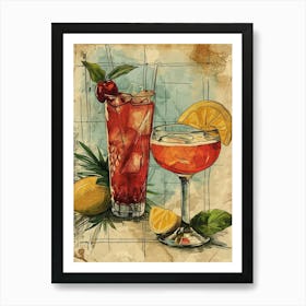 Tropical Cocktails Watercolour Art Print