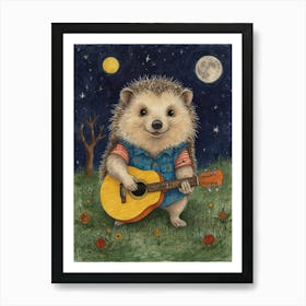 Hedgehog Playing Guitar 26 Art Print