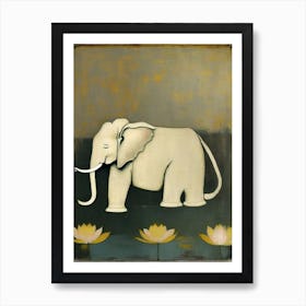 Elephant And Lotus 1, Symbol Abstract Painting Art Print