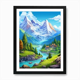 Mountains Cartoon 4 Art Print