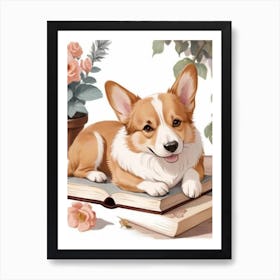 Corgi Dog Reading A Book Art Print