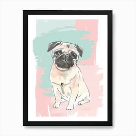 Pug Dog Pastel Line Illustration  3 Art Print