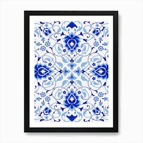 Blue And White Tile Pattern - Iznik Turkish pattern, floral decor Art Print