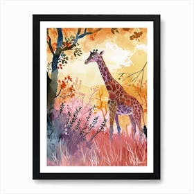 Cute Giraffe In The Leaves Watercolour Style Illustration 2 Art Print