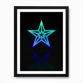 Neon Blue and Green Abstract Geometric Glyph on Black n.0266 Art Print