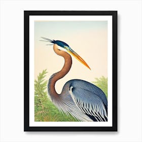 Great Blue Heron James Audubon Vintage Style Bird Art Print