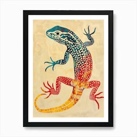 Colourful Rainbow Lizard Block Print 3 Art Print