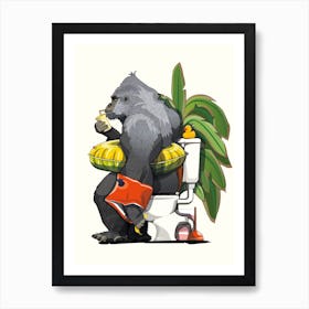 Gorilla On The Toilet Art Print