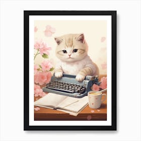 Kawaii Cat Drawings Writing 8 Art Print