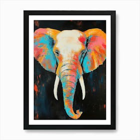 Oil Elephant Portrait Painting In Multicolored Tones Art Print