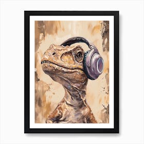 Dinosaur With Headphones On Brushstrokes 1 Art Print