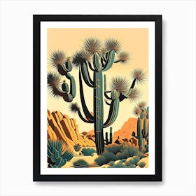 Joshua Tree Pattern Retro Illustration (4) Art Print