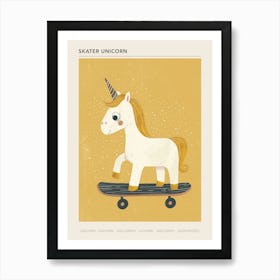 Unicorn On A Skateboard Mustard Muted Pastels 1 Poster Art Print