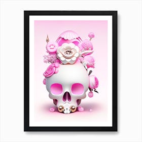 Skull With Surrealistic Elements 2 Pink Kawaii Art Print