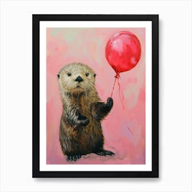 Cute Sea Otter 1 With Balloon Art Print