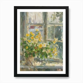 Pansy Flowers On A Cottage Window 3 Art Print