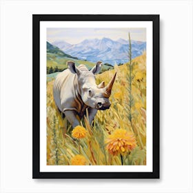 Colourful Rhino With Plants 3 Art Print