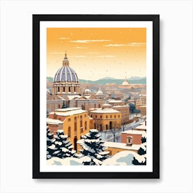 Vintage Winter Travel Illustration Rome Italy 2 Art Print