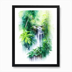 Selvatura Park Waterfall, Costa Rica Water Colour  (2) Art Print