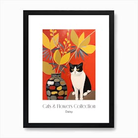 Cats & Flowers Collection Daisy Flower Vase And A Cat, A Painting In The Style Of Matisse 2 Art Print